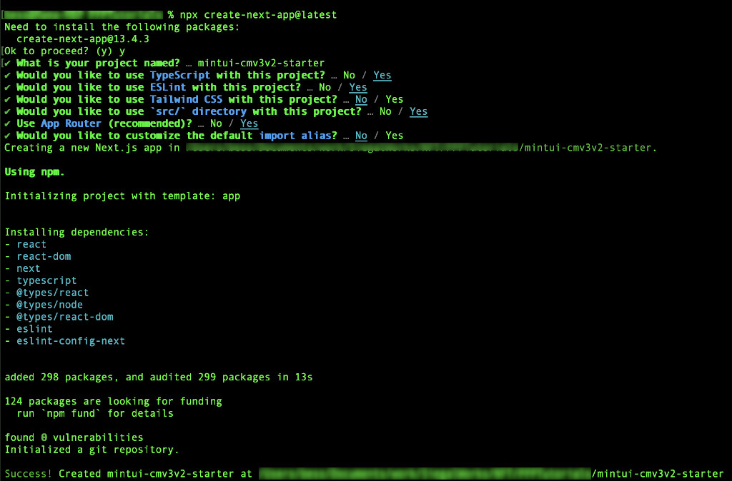 Screenshot of terminal running npx create-next-app@latest