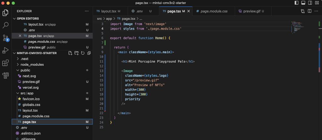 Screenshot of header and preview image code
