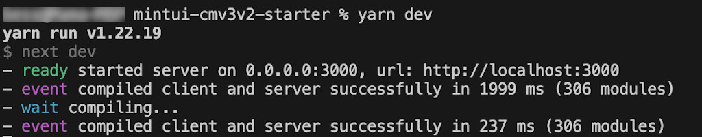 Screenshot of terminal running yarn dev